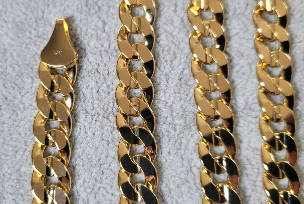 14K Gold Triple Plated Cuban Concave Link Chain, 9mm, 30″, 70gms
