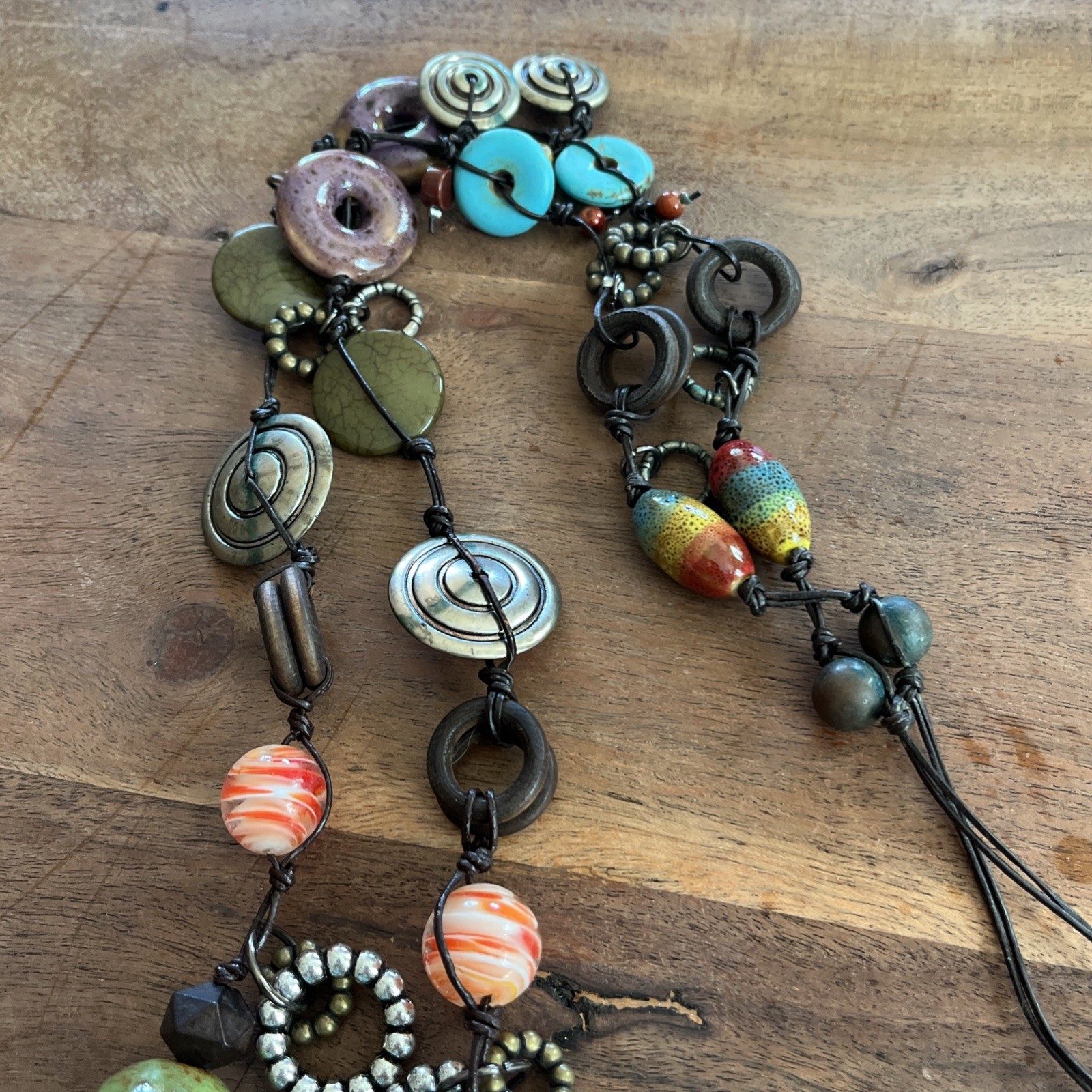 Treska Wooden, Plastic, Glass, MOP, Wooden, And Metal Bead Necklace