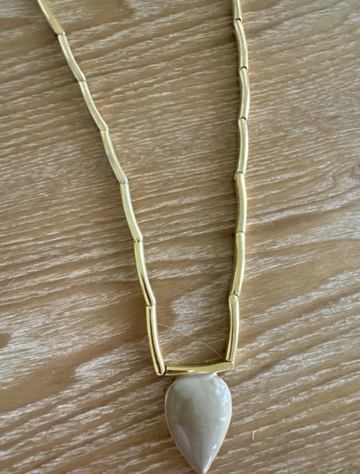 LANVIN Paris Signed Gold Tone Teardrop Pendant Charm Bar Link Necklace