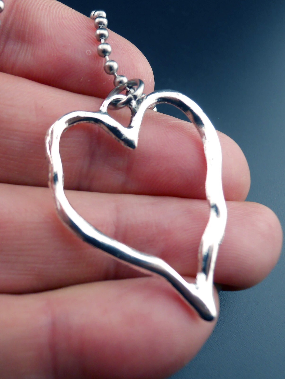 Heart Necklace Stainless Chain New Pendant Open Love Abstract Hammered Look