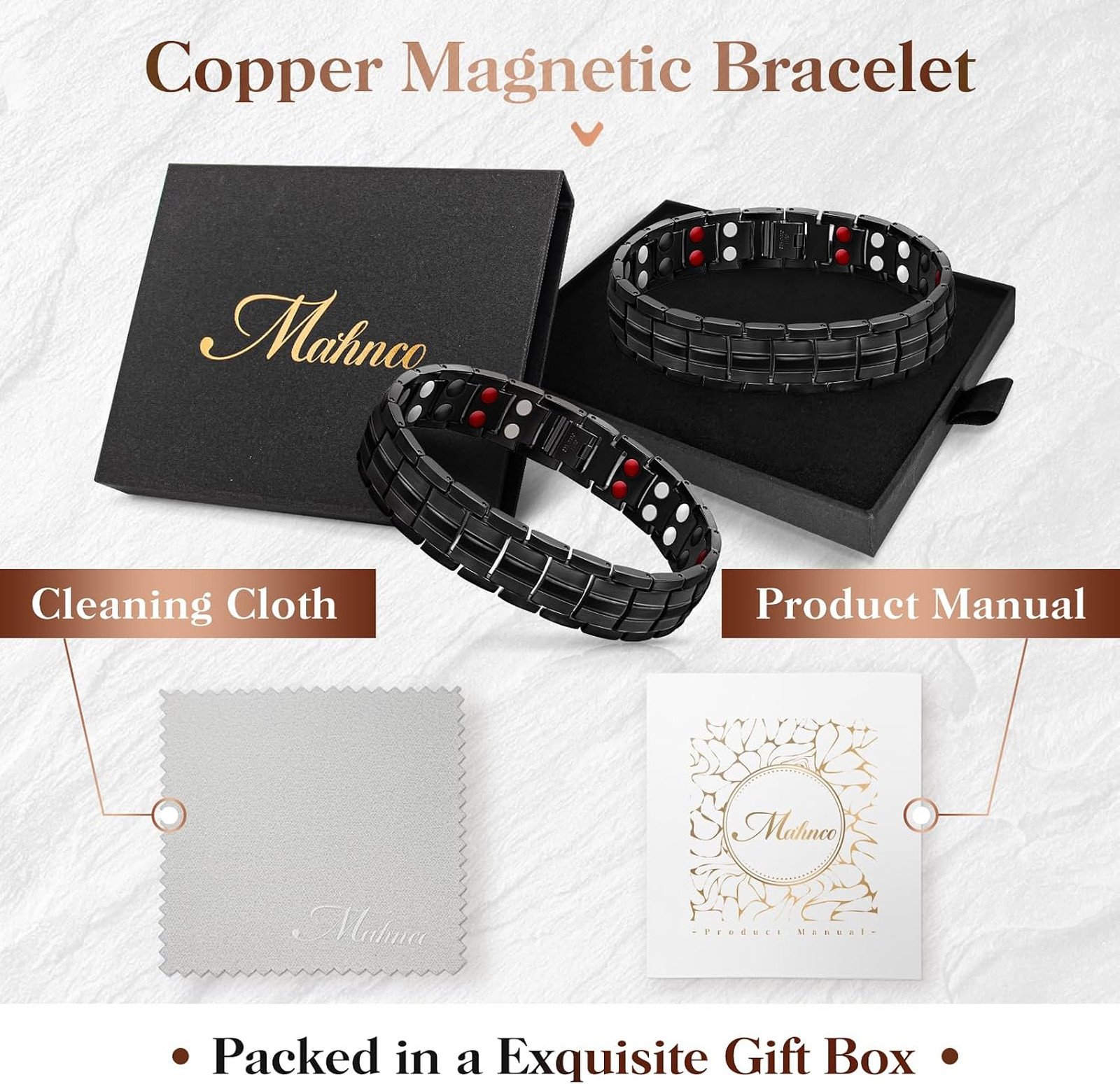 Mahnco Magnetic Bracelet for Men Adjustable Titanium Steel Double Rows with