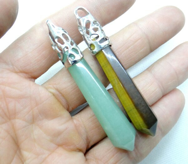 Natural 20pcs Mixed Stone Hexagonal Pillar Pendant Bead Jewelry Making 10x32mm