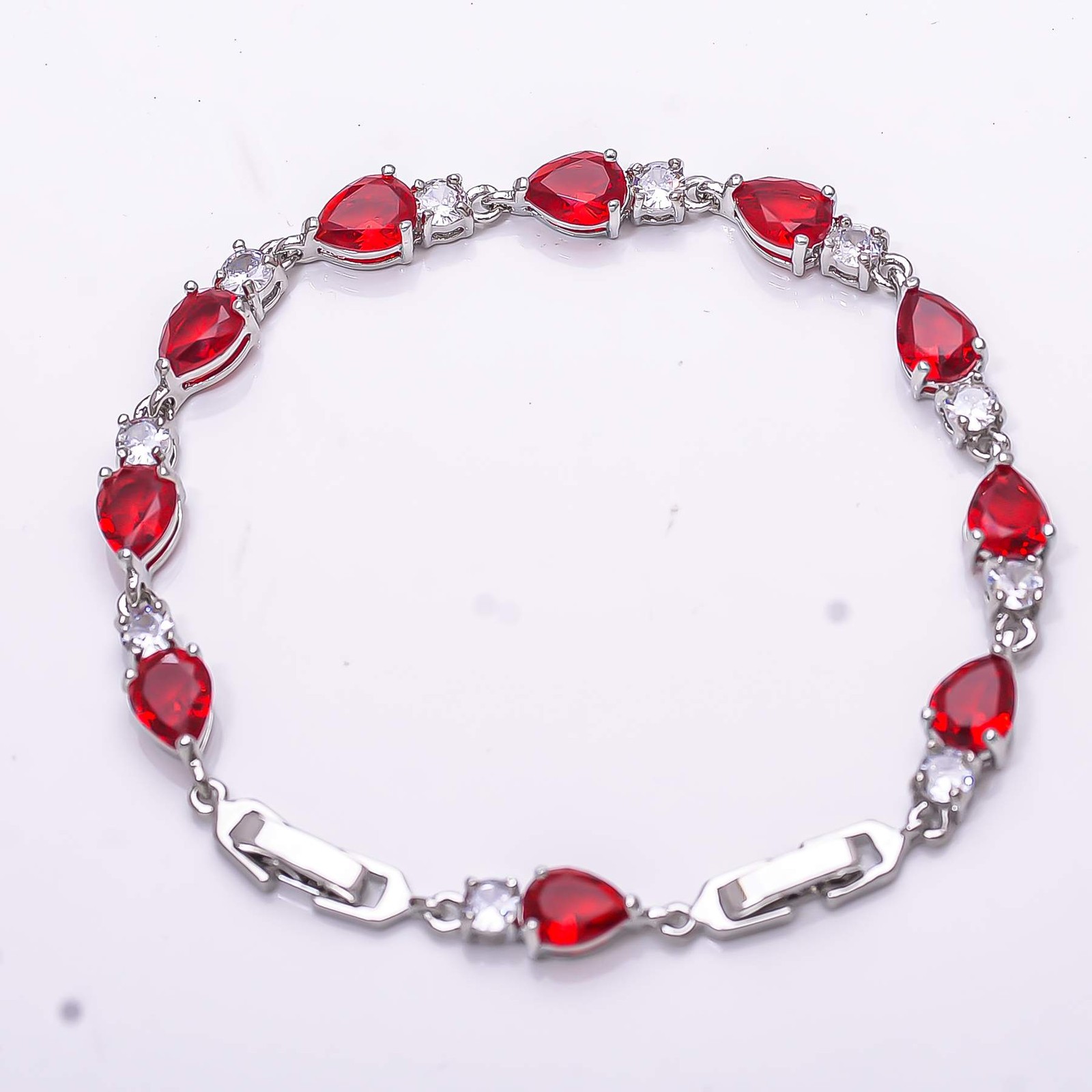 Red Garnet & Cubic Zirconia 925 Sterling Silver Tennis Bracelet 7.99″ B12
