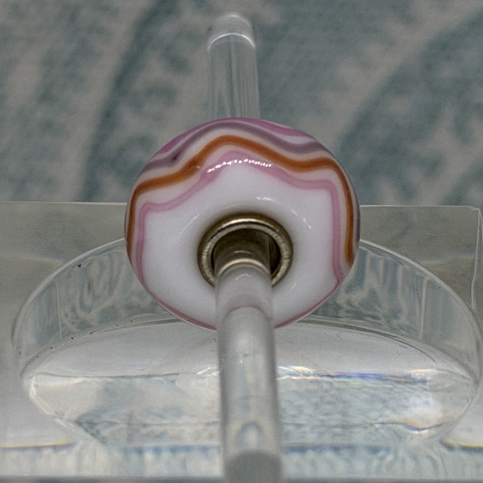 Authentic Trollbeads OOAK Pink, Red & Purple Chevrons on White CC, New (114)