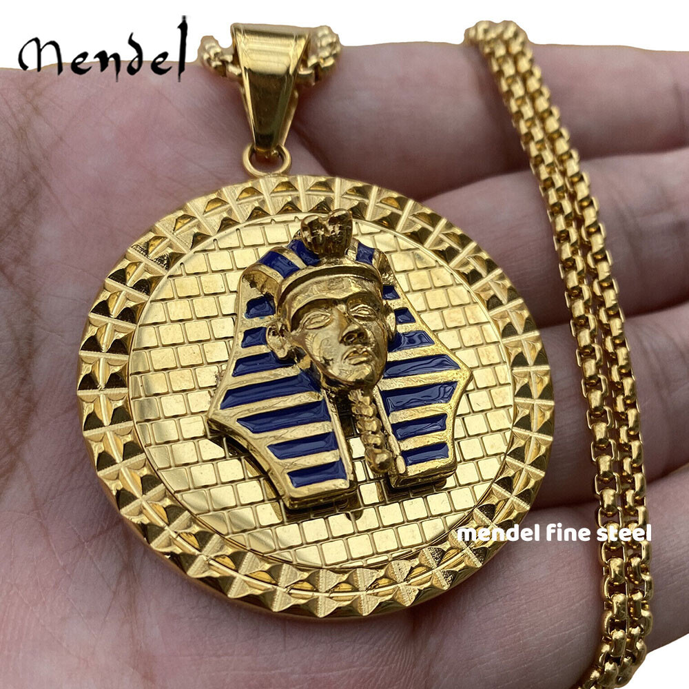 MENDEL Mens Egyptian Gold Plated Tone Pharaoh King Tut Hip Hop Pendant Necklace