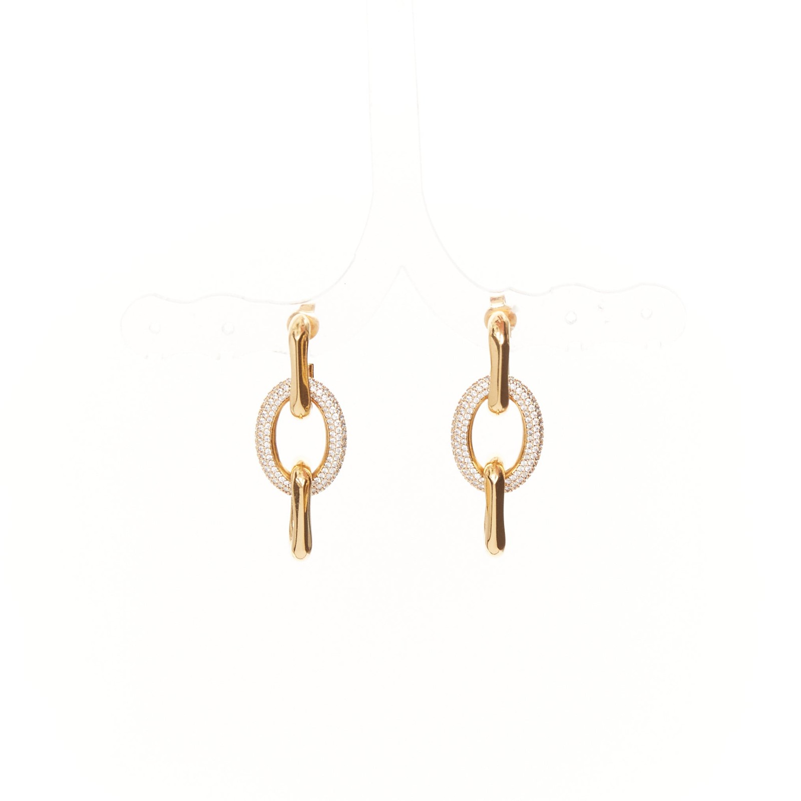 CELINE 2018 Phoebe Philo gold tone brass crystal trio loop hoop earrings Pair