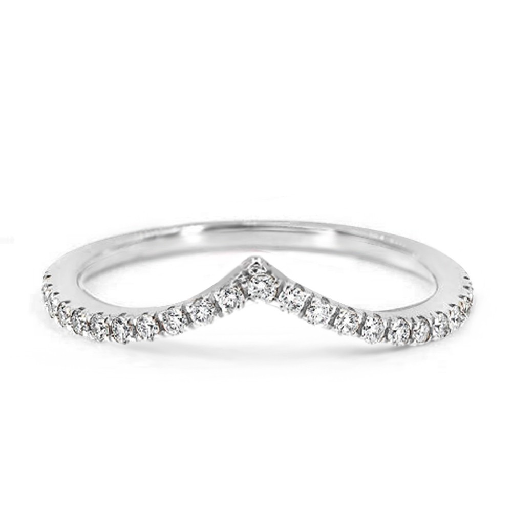 Rhodium Plated CZ Wave Chevron Stackable Wedding Ring Band, 1.5mm, Sizes 5-10