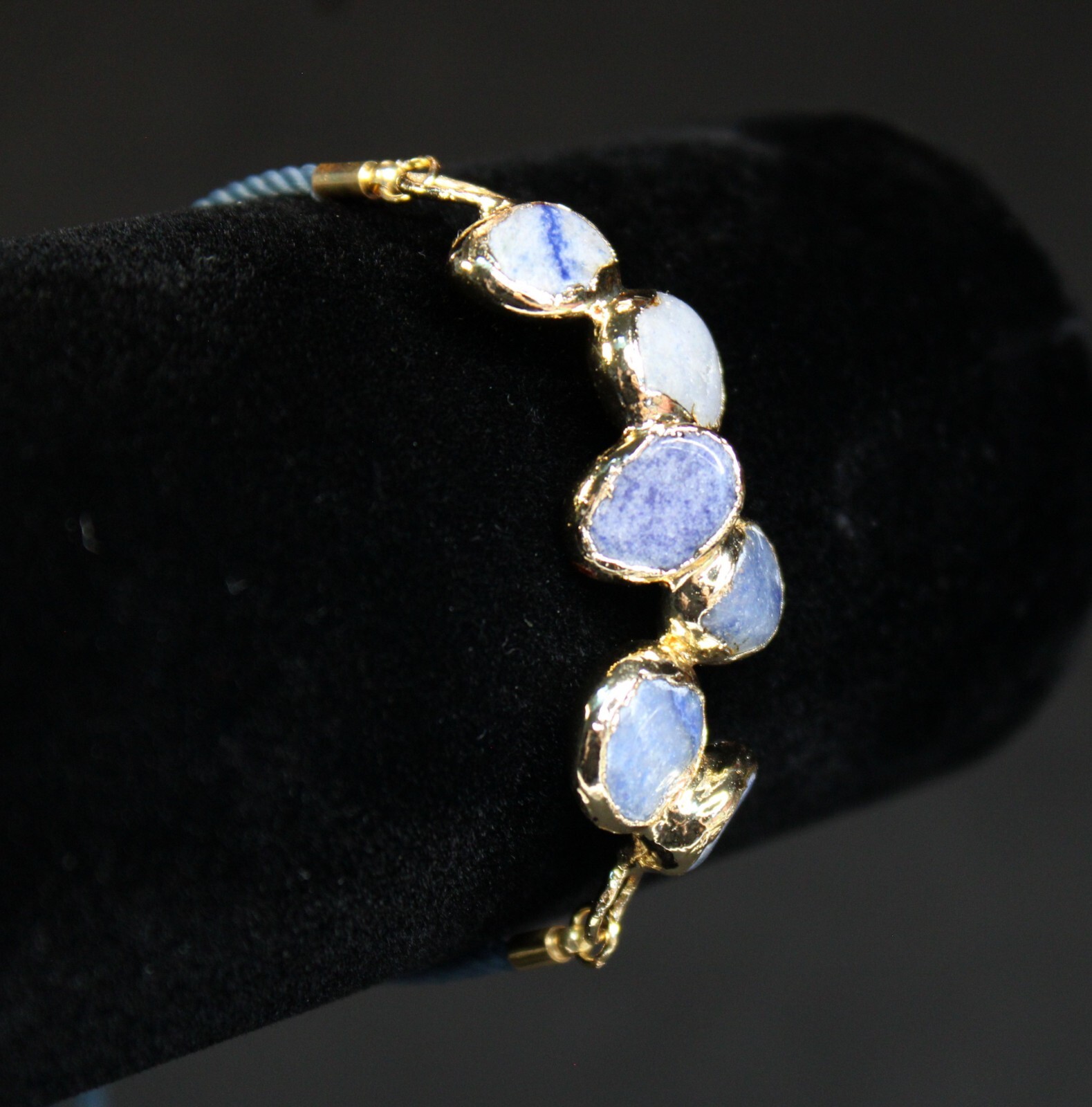 Handcrafted & Gold Plated Copper Adjustable Bracelet with Chalcedony Gemstones