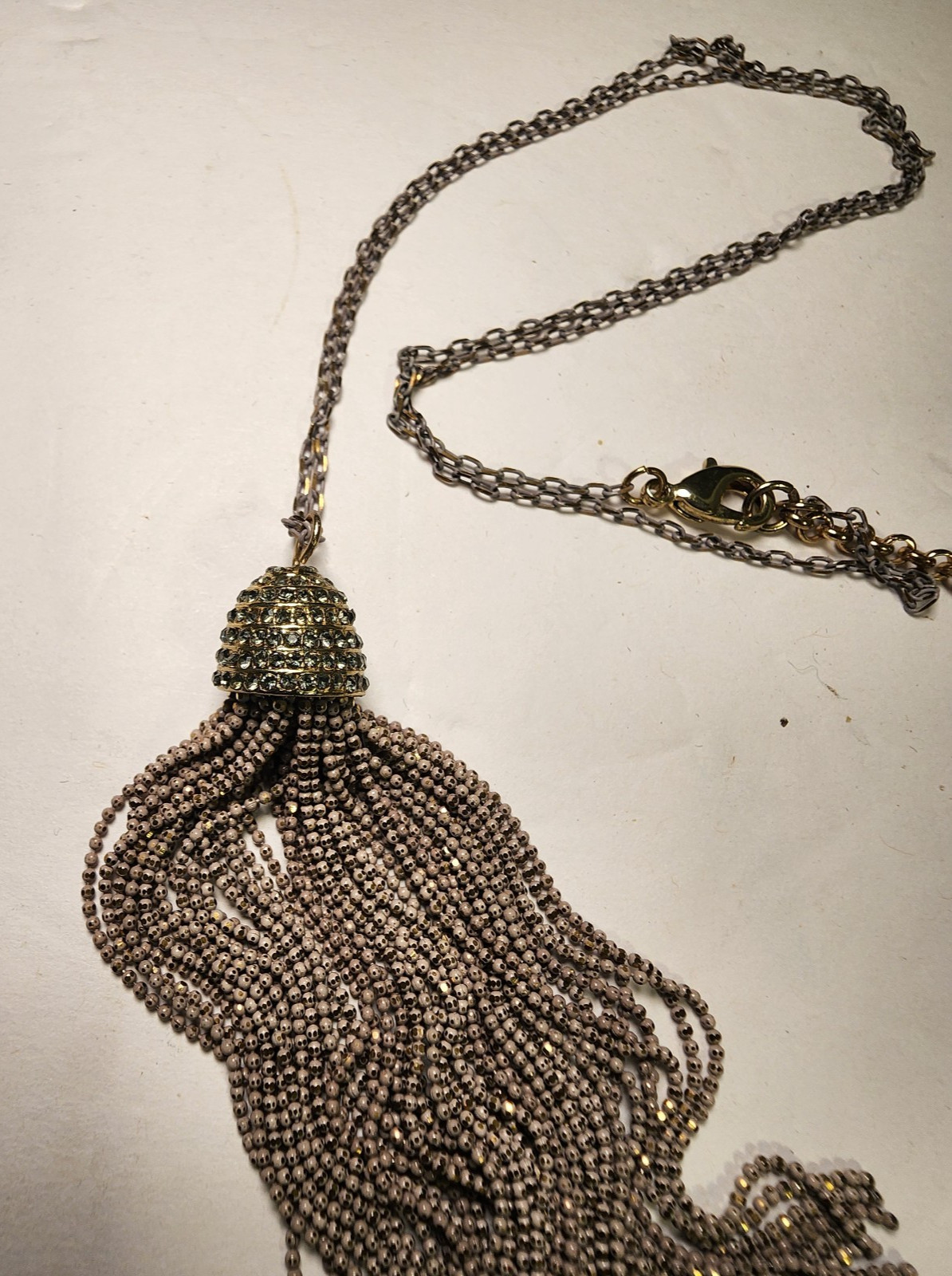 Jessica Simpson Tassel Statement Dangle Silver Necklace Adjustable 50 strands