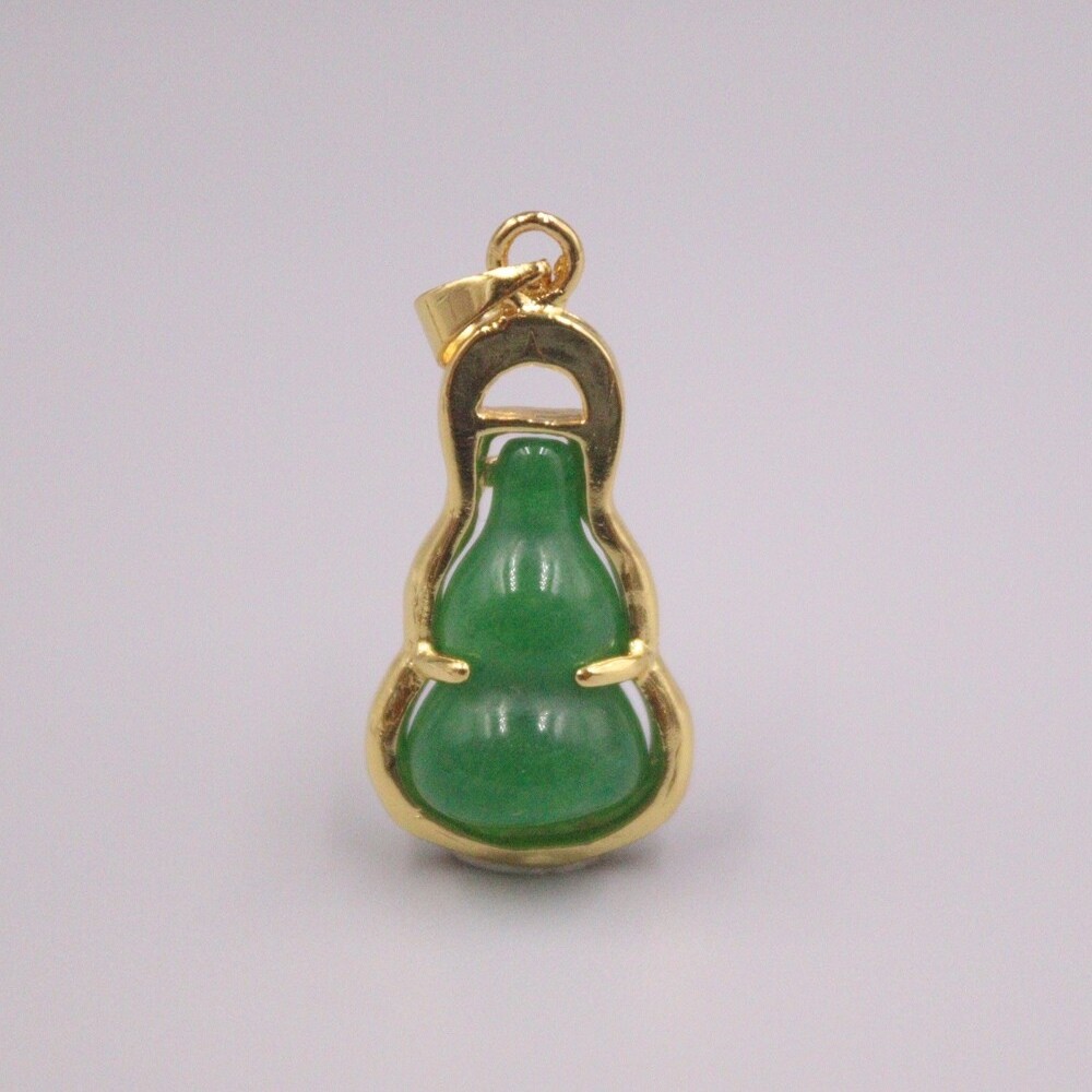 Gold Plated Simulated Heating Jade Small Gourd Green Jadeite Pendant GIft