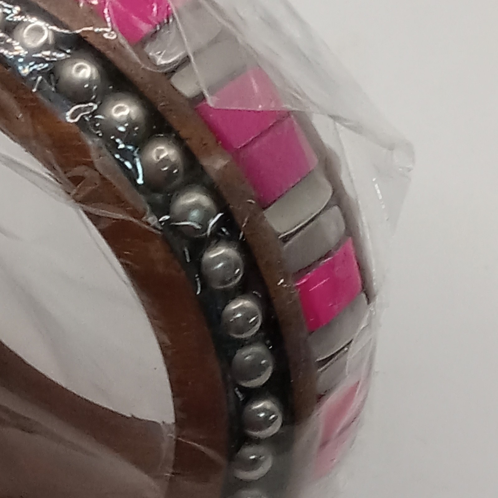 PINK RED Silver Studded Wood Bangle BRACELET Goth Boho Artisan INDIA Antika