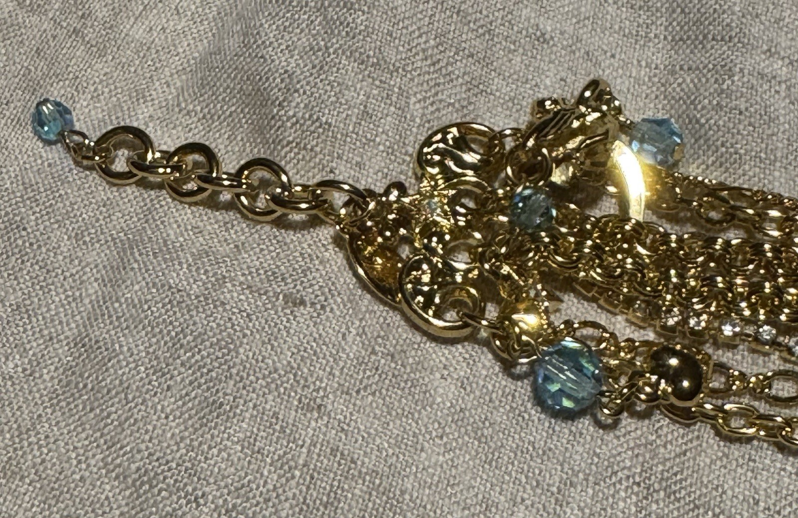 Kirks’s Folly Light Blue Rhinestone Dreamland Bracelet Multiple Chains 7”
