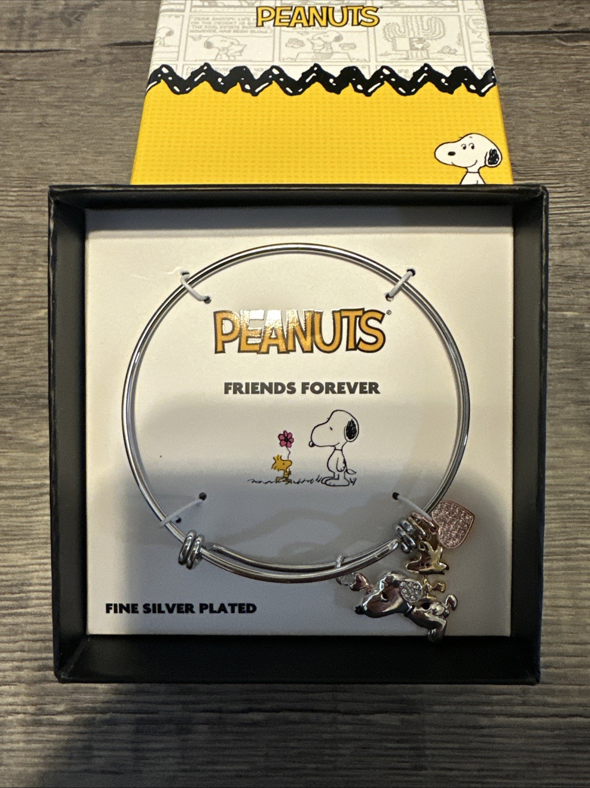 Woodstock & Snoopy Silver Plated Friends Forever Bracelet Bangle Peanuts New