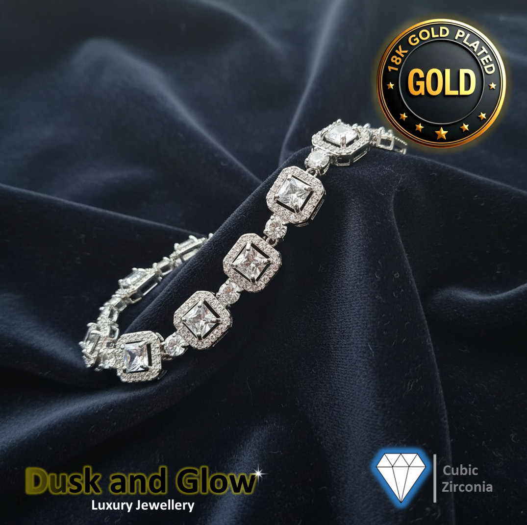 Luxury Silver 24ct Gold Plated Zirconia Bracelet Iced CZ Design Gift Box UK NEW