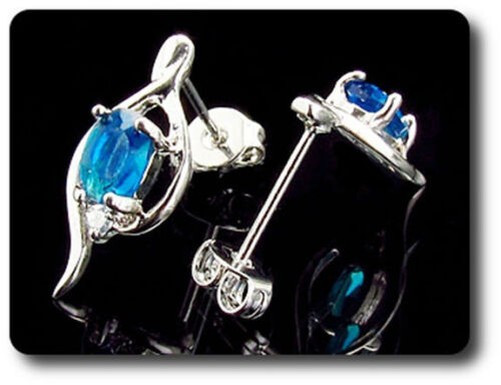 Earrings Blue Sapphire 0 3/32×0 9/32in Gold Plated White 18 K-Swiss