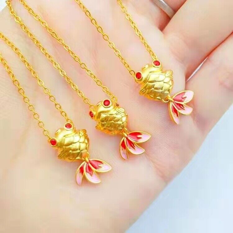1pcs Pure 999 24K Yellow Gold Women Lucky 3D Goldfish Pendant 0.1-0.2g