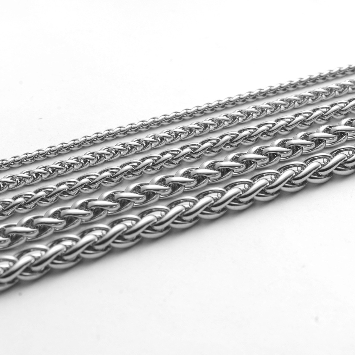 5pcs/lot 2.5/3/4/5/6mm Stainless Steel Wheat Braided Chain Necklace Mens Jewelry