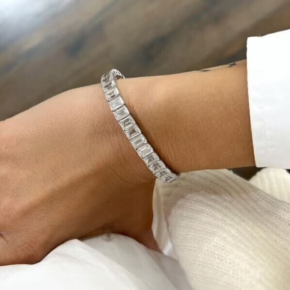 Emerald Cut Simulated Diamond Stunning Charm Bracelet In 14K White Gold Plated