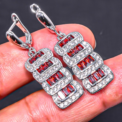 Garnet & White Topaz 925 Silver Plated Earring 1.64″ E6217-139