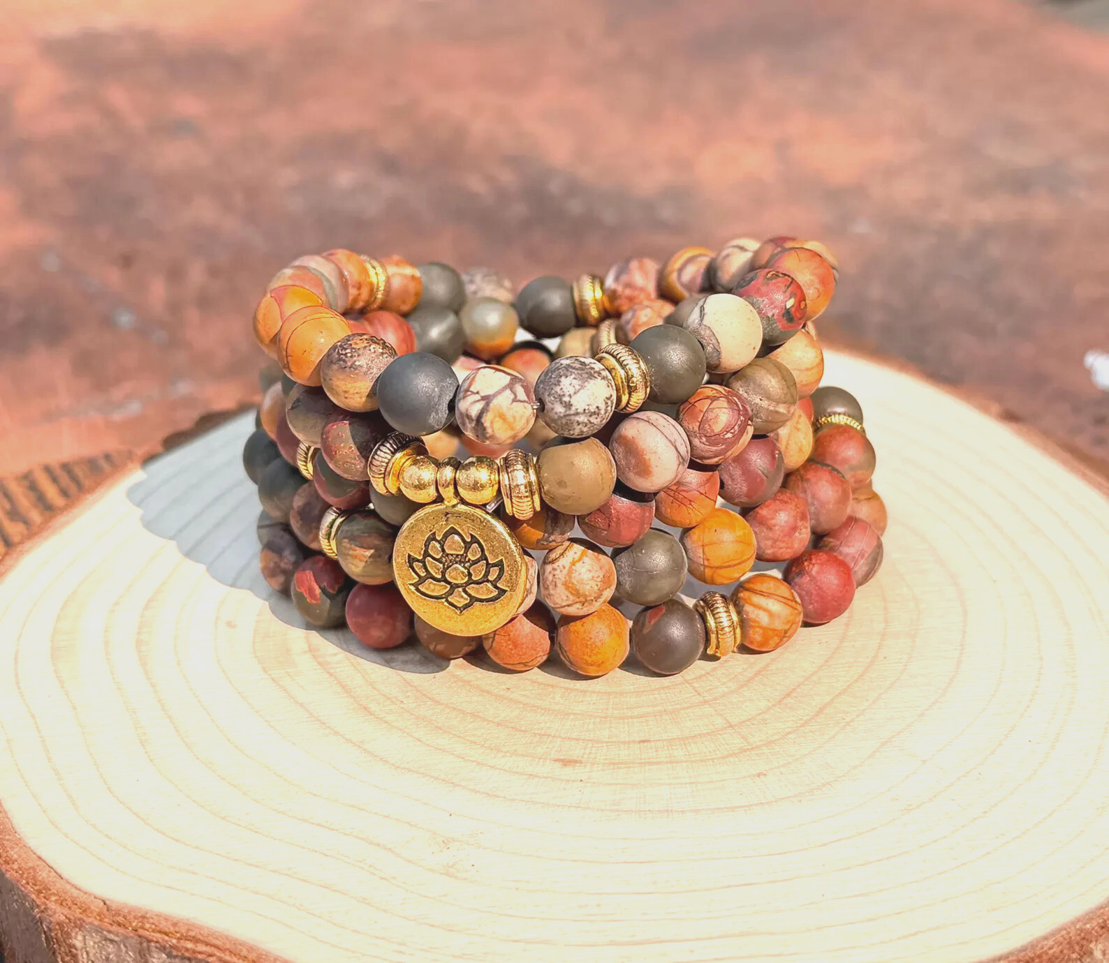 108 Red Creek Jasper Mala Bead Meditation Bracelet | Buddhist Prayer Necklace
