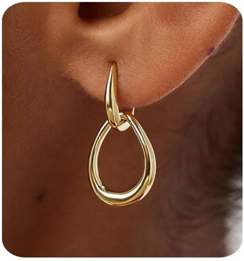 Gold Earrings for Women Trendy 14K Gold Plated Double Hoop Dangle Earring Thin M