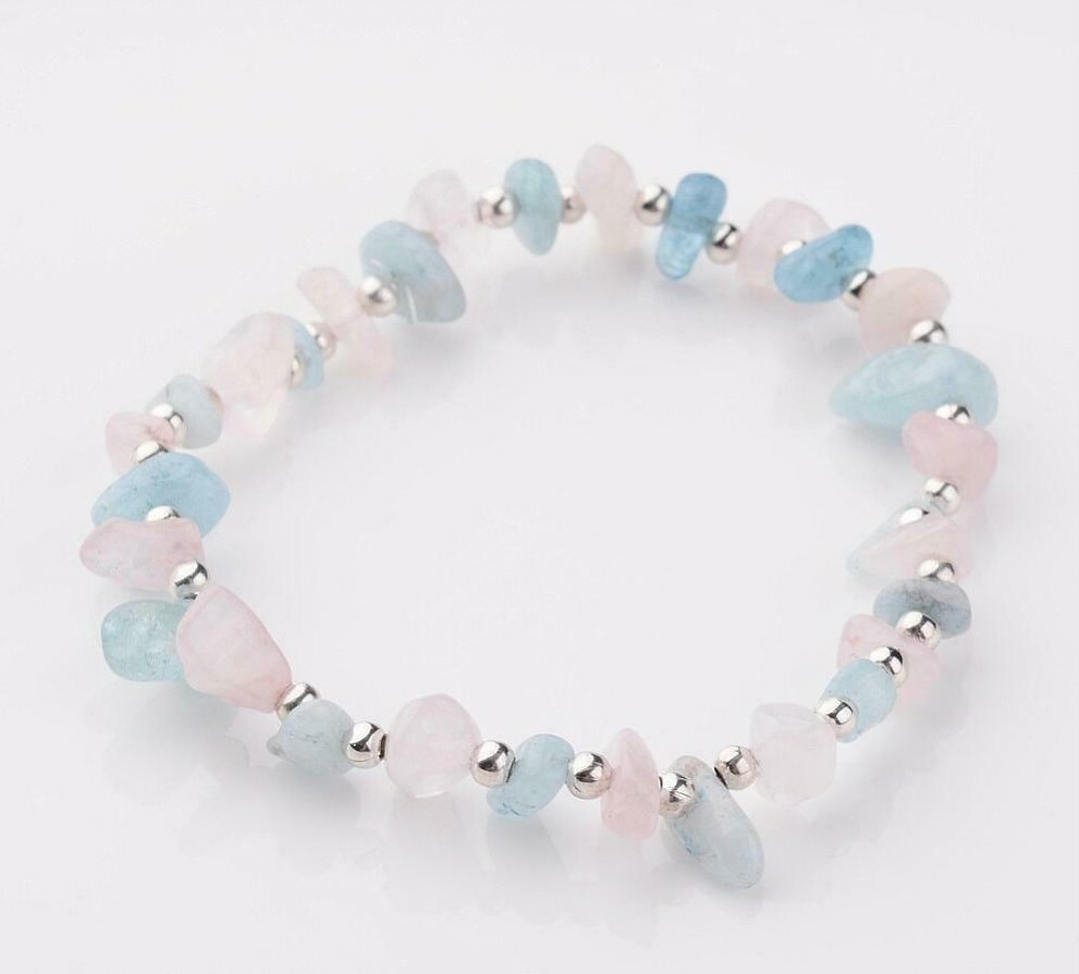 Aquamarine Rose Quartz Bracelet Crystal Gemstone Reiki Healing Chakra Anxiety
