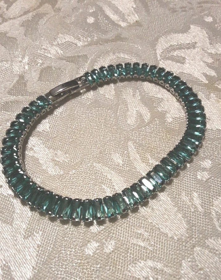 12.5 ctw lab Created faceted cyan/paraiba tourmaline tennis bracelet