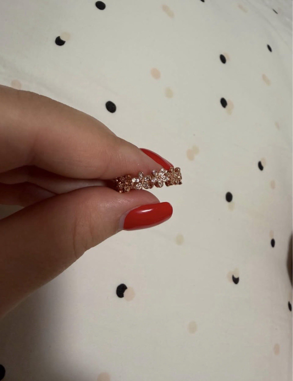 Rose Gold Tone Flower Band Ring with Clear Stones, Flowers & Plants Theme