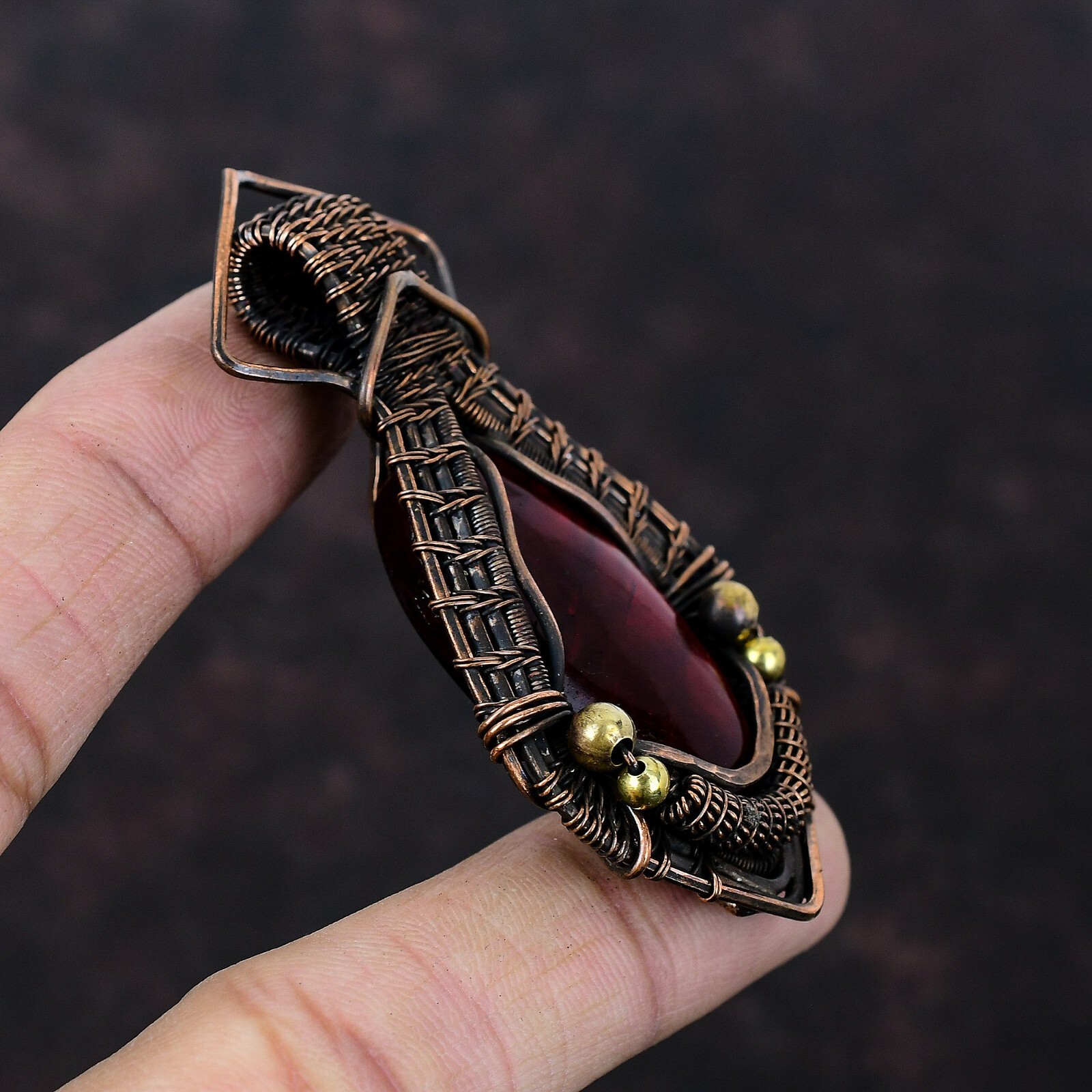 Red Fire Labradorite Copper Gift For Briedsmaid Wire Wrapped Pendant 2.83″