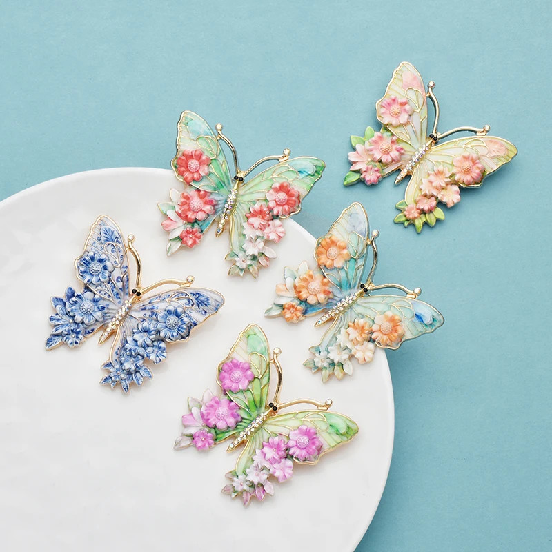 Beautiful Vintage Big Flower Butterfly Insect Brooch 5 Color Wuli&baby For Women