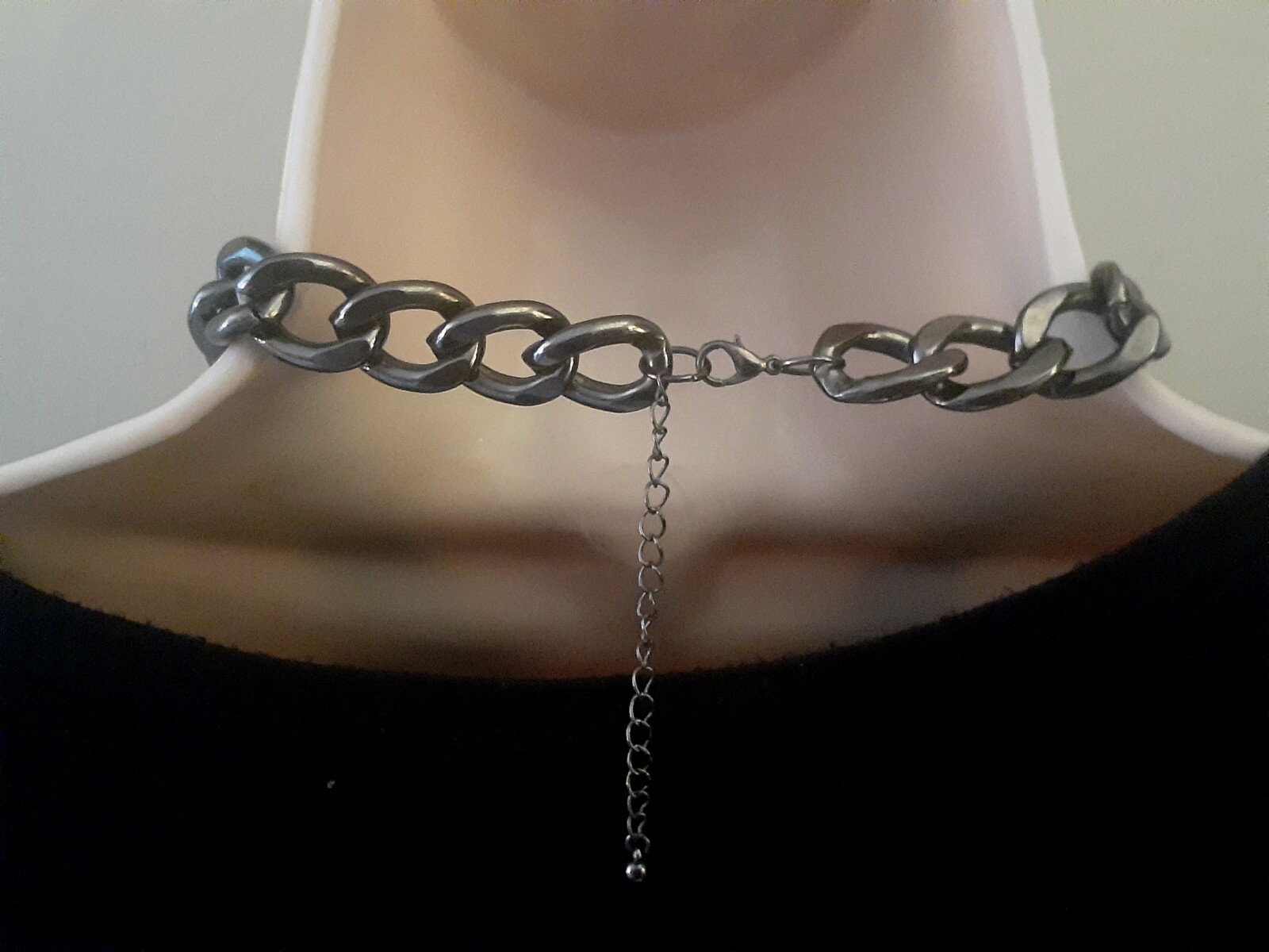 Gun Metal Grey Multi Oval Link Rhinestone Statement double strand necklace. 21″