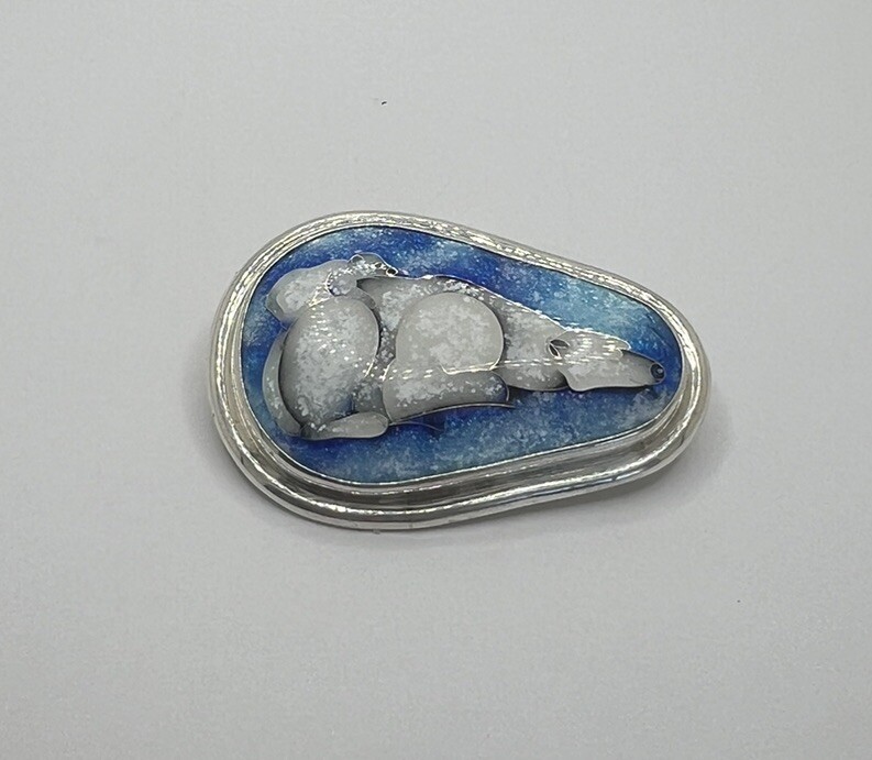 Enamel Pendant White Bear Silver Base