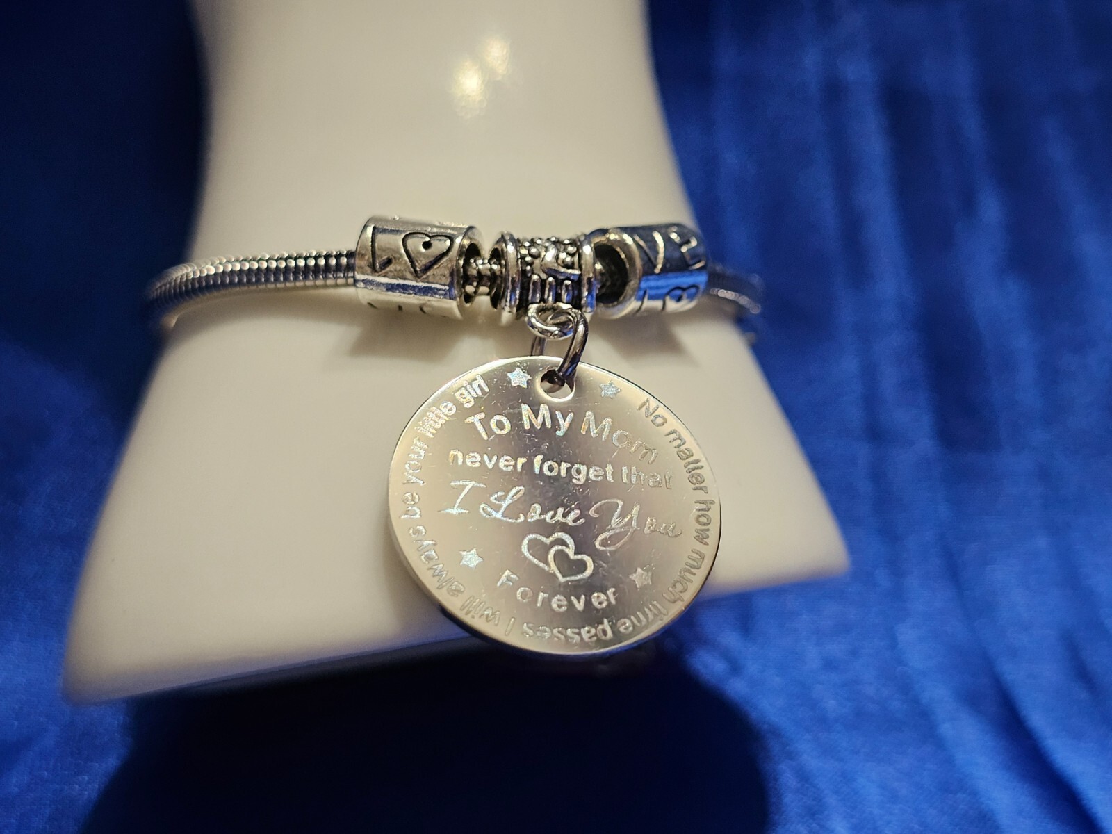 A MOTHER’S GIFT FROM DAUGHTER SILVER TONE BRACELET “I LOVE YOU FOREVER” 6″-8″
