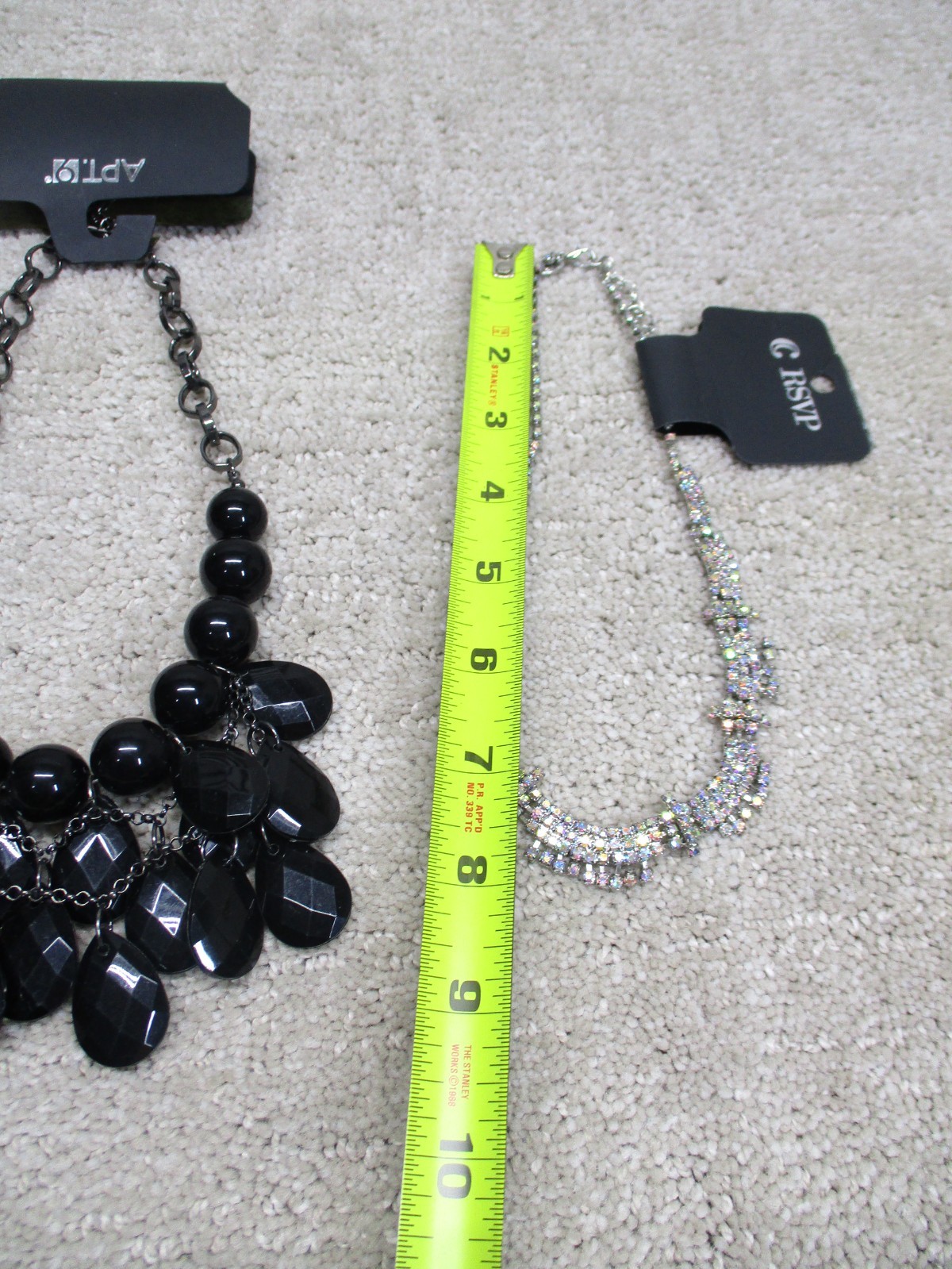 APT 9/ C RSVP Jewelry Necklace Lot Of 2 Black Stone Rhinestone NWOT