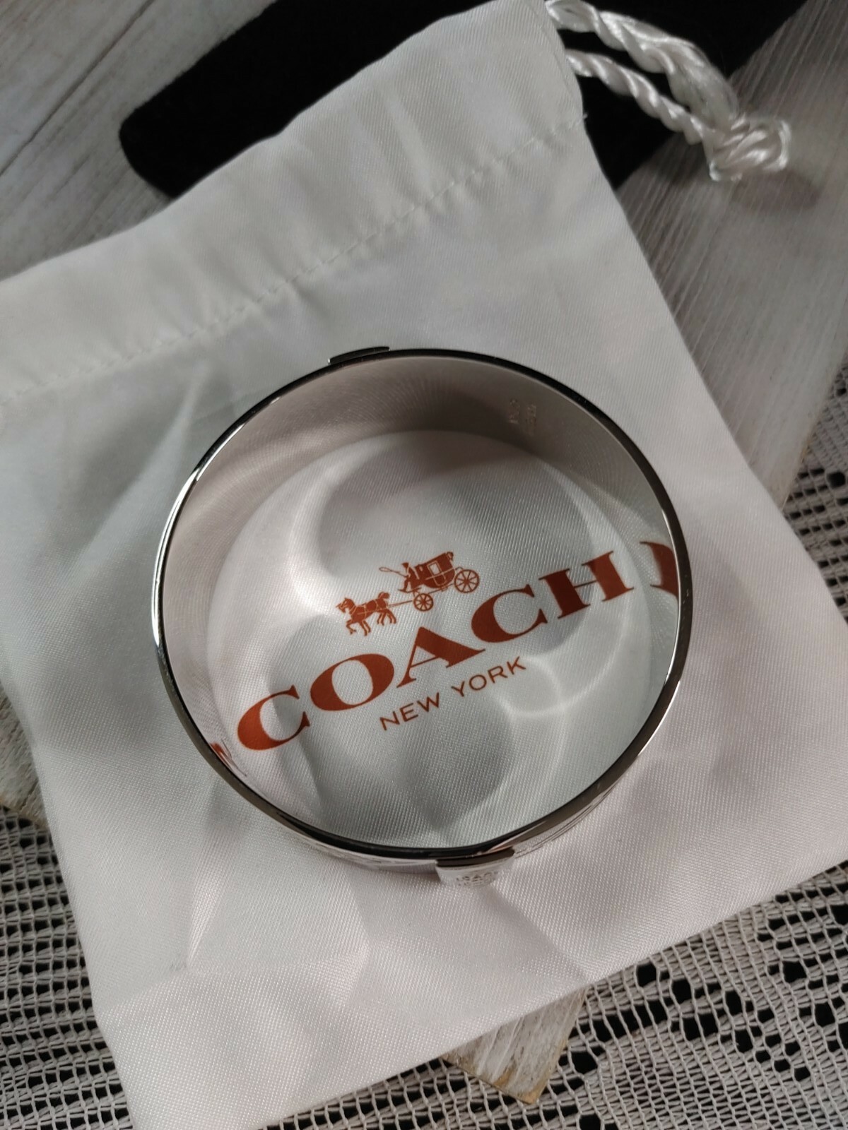 Coach Purple Silver Bangle Bracelet .75″ Lozenge with Bag Style 94119