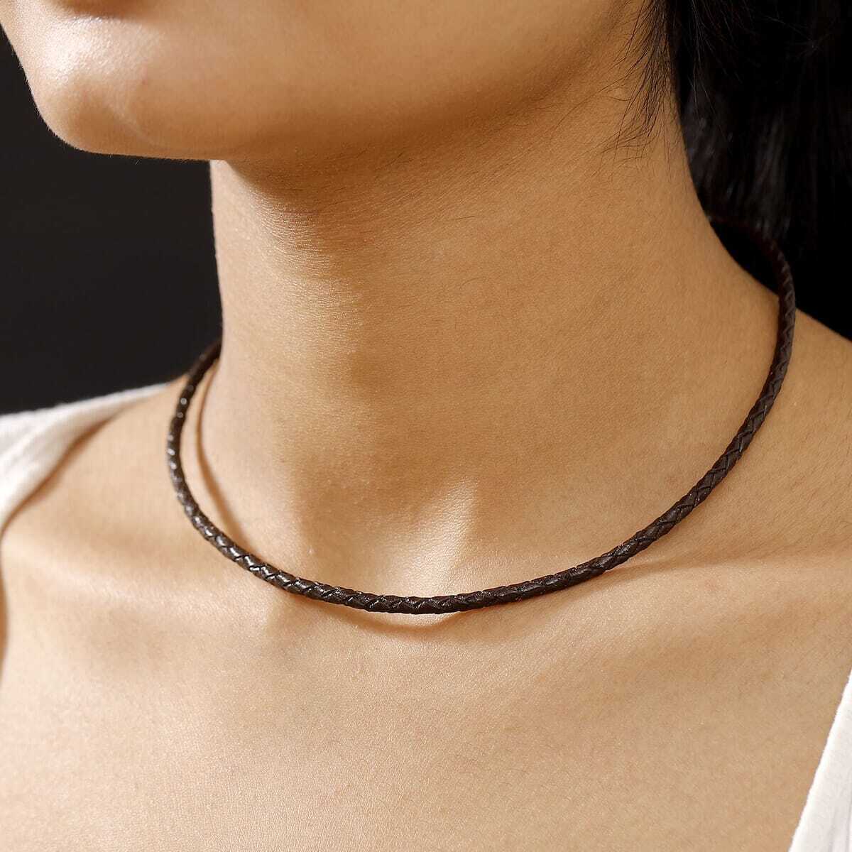 Black Leather Cord Necklace in Black Oxidized Sterling Sliver 18 Inches