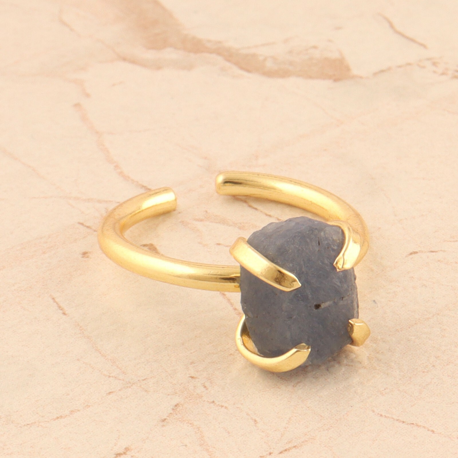 Colorful Rough Look Birthstone Yellow Gold Plated Prong Setting Adjustable Rings