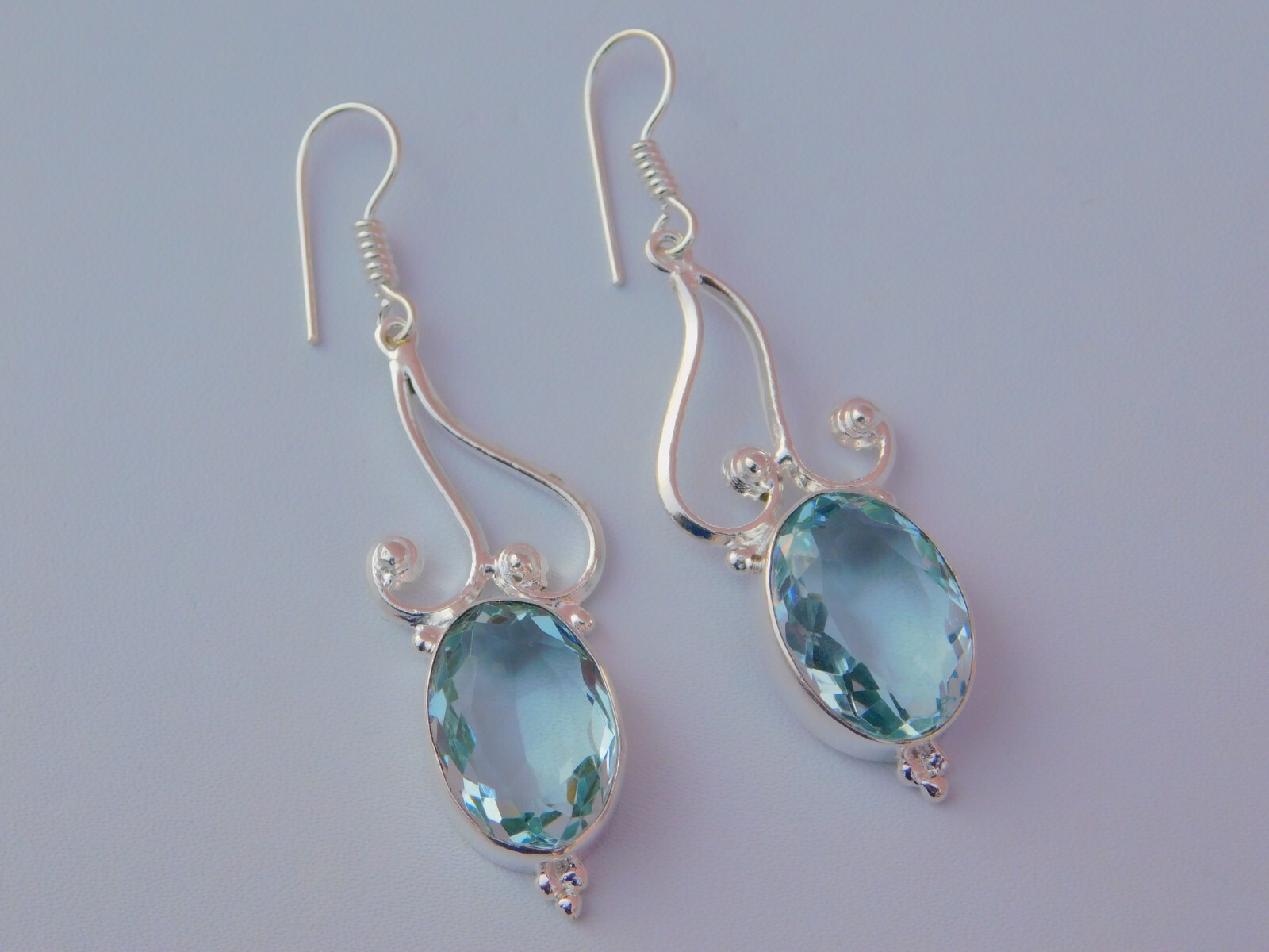 Women’s Boho Designer Gypsy Earrings With Faceted Oval Hydro Aquamarine Quartz