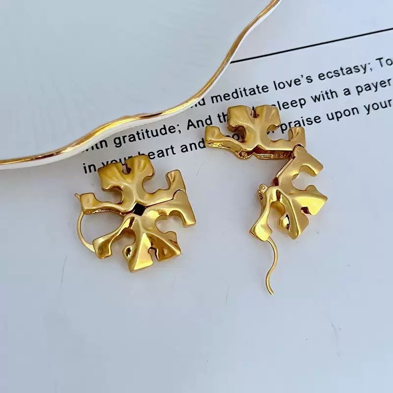 New Burch Gold Oversized Hidden Hinge Earrings with Jewelry Pouch Size:2.5cm
