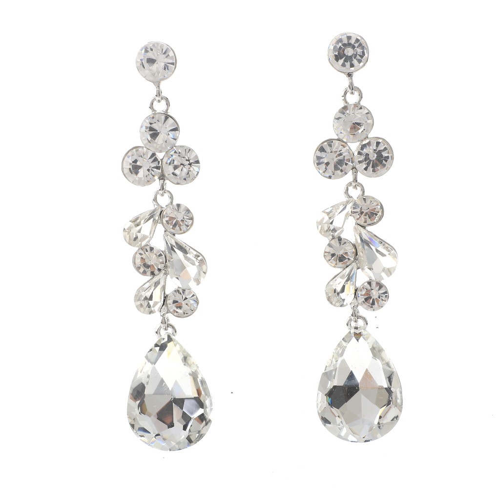 Silver Tone Alloy Metal Crystal Rhinestone Drop Post Earrings ER2635-SCL