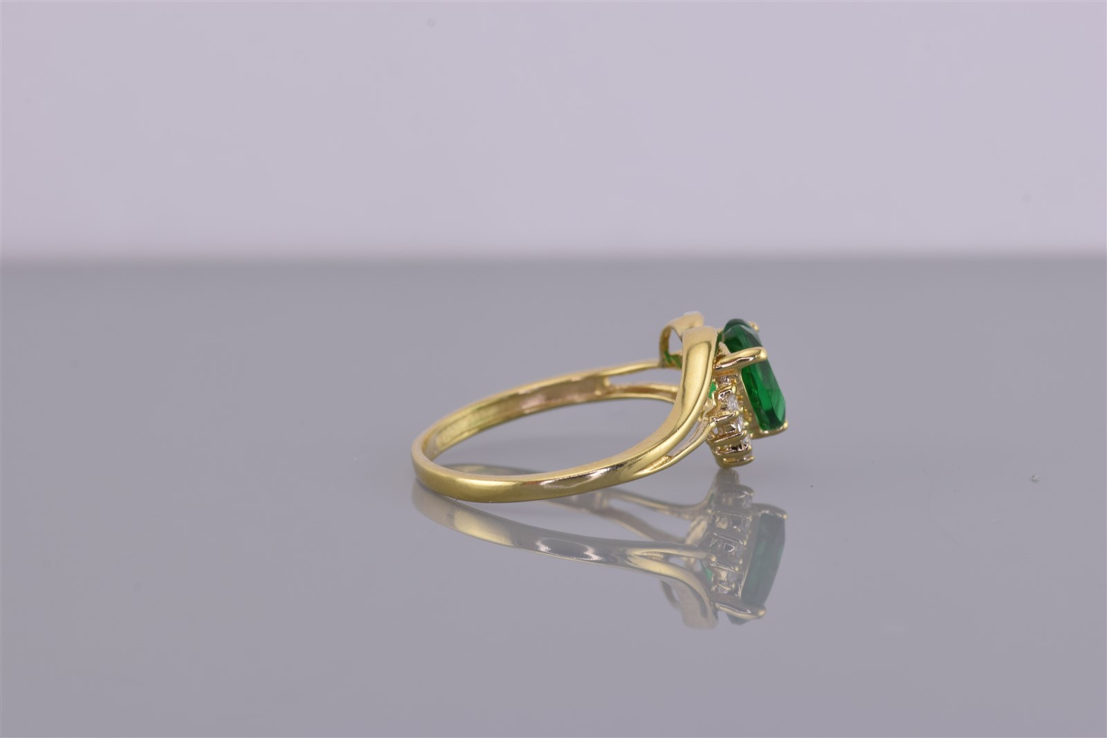 Gold Sterling Silver Green Heart Solitaire Accented Swirled Band Ring 925 Sz: 7
