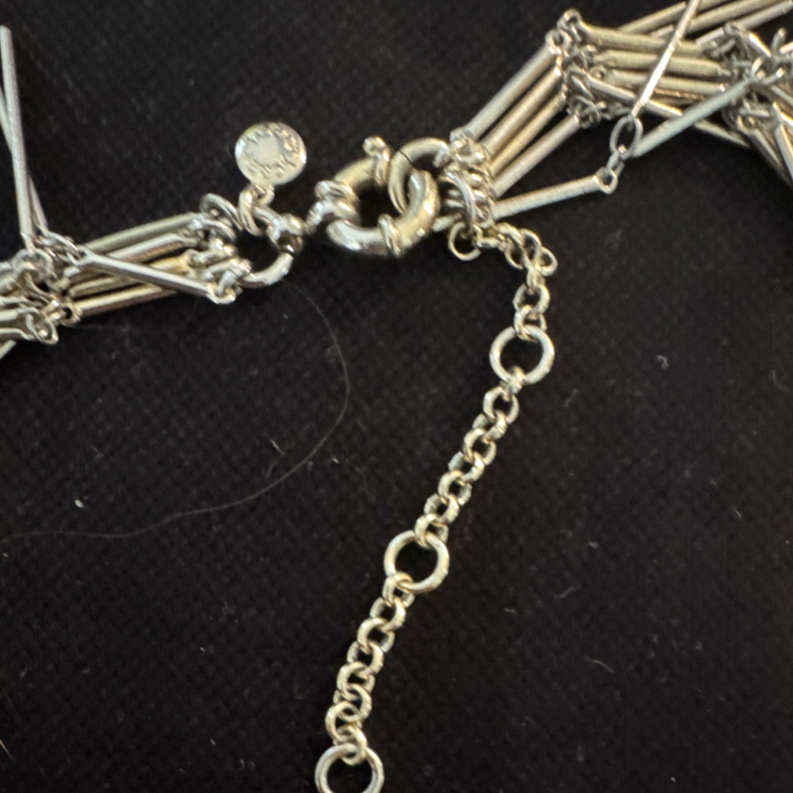 Perry Ellis Silver Tone Statement Bib Necklace Cable Chain Adjustable Signed