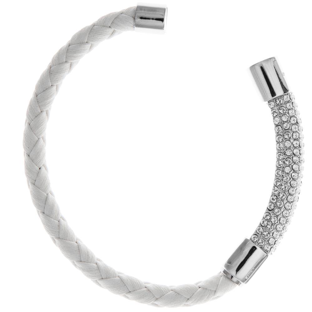 18K White Gold Plated Bracelet w/ White Corded Band & Crystals by Matashi