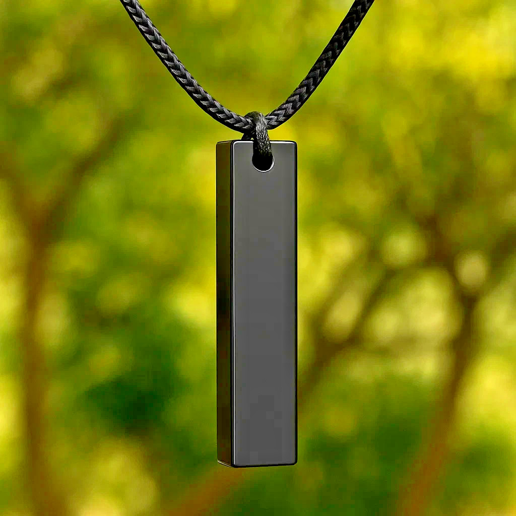 Natural Obsidian Bar Pendant Black Crystal Healing Amulet Unisex Necklace Gift