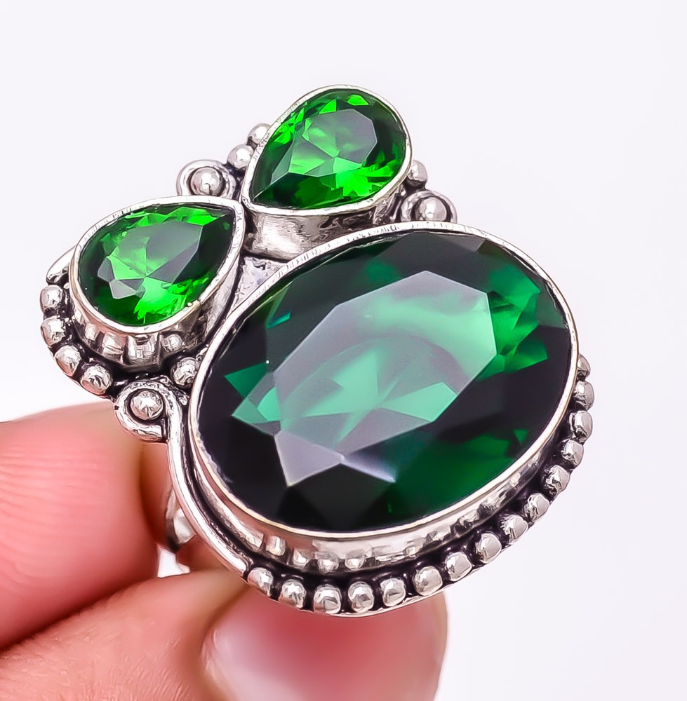 Chrome Diopside Gemstone 925 Silver Plated Jewelry Ring s.6.5 S2046
