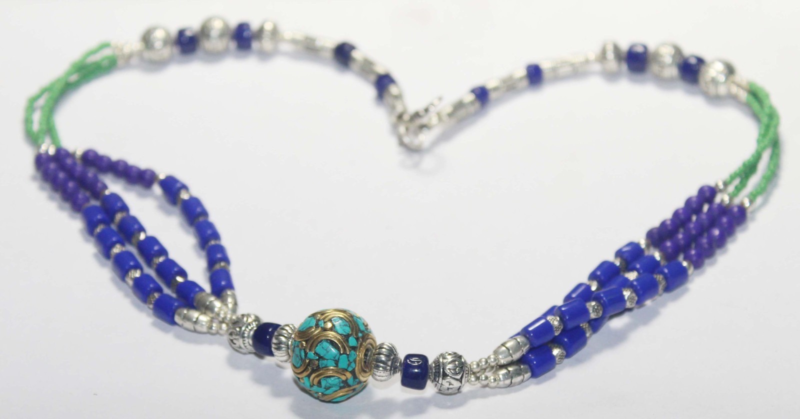 Tibetan Turquoise Lapis Lazuli Gemstone Handmade Nepali Necklace size 18 Inches