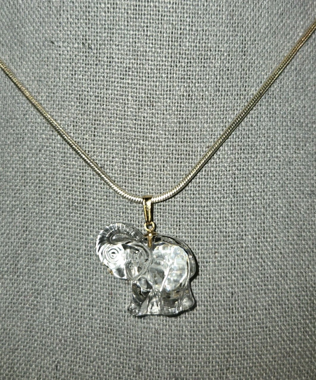 Unsigned Small Gold Tone Crystal Trunk Up Elephant Pendant 3/4″X3/4″X1/4″ READ