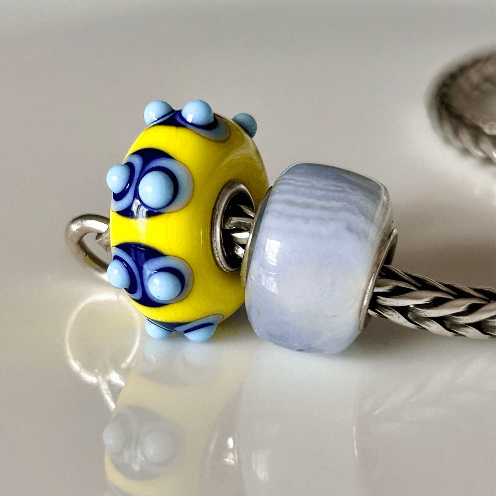 TROLLBEADS Yellow Blue Bumpy Unique LAA 925S w SzilvaBeads Blue Crazy Lace Agate