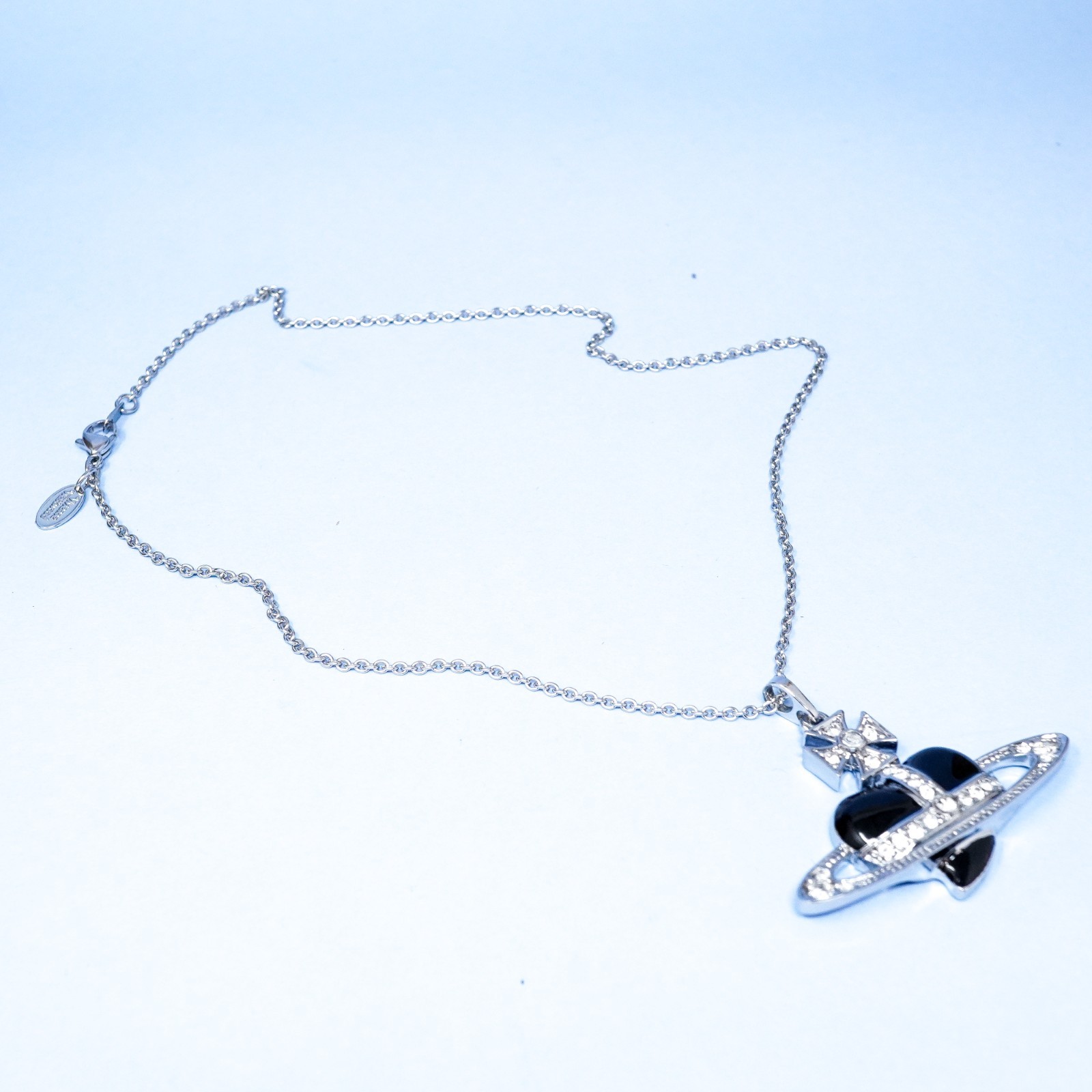 Vivienne Westwood Necklace Silver & Black Large Heart Orb Pendant With Gift Box