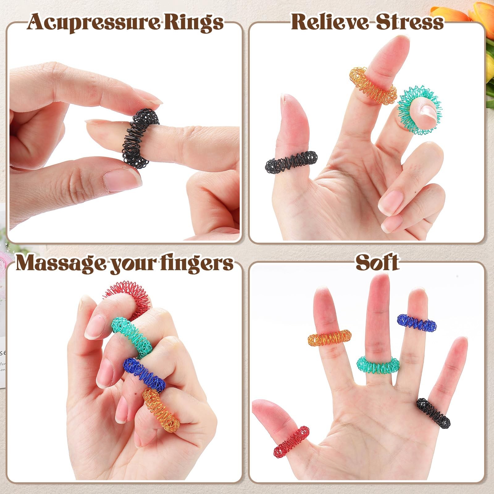30 Pieces Acupressure Rings Spiky Sensory Rings for Fingers Stress Relief Fidget